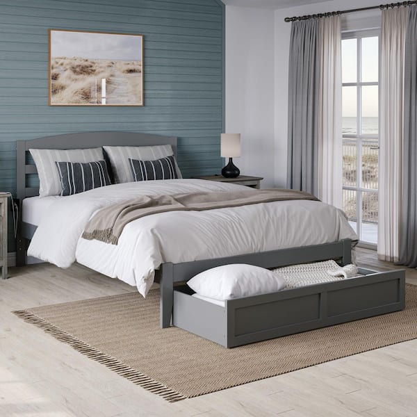AFI Warren 53-1/2 in. W Grey Full Solid Wood Frame with Foot Drawer and Attachable USB Device Charger Platform Bed