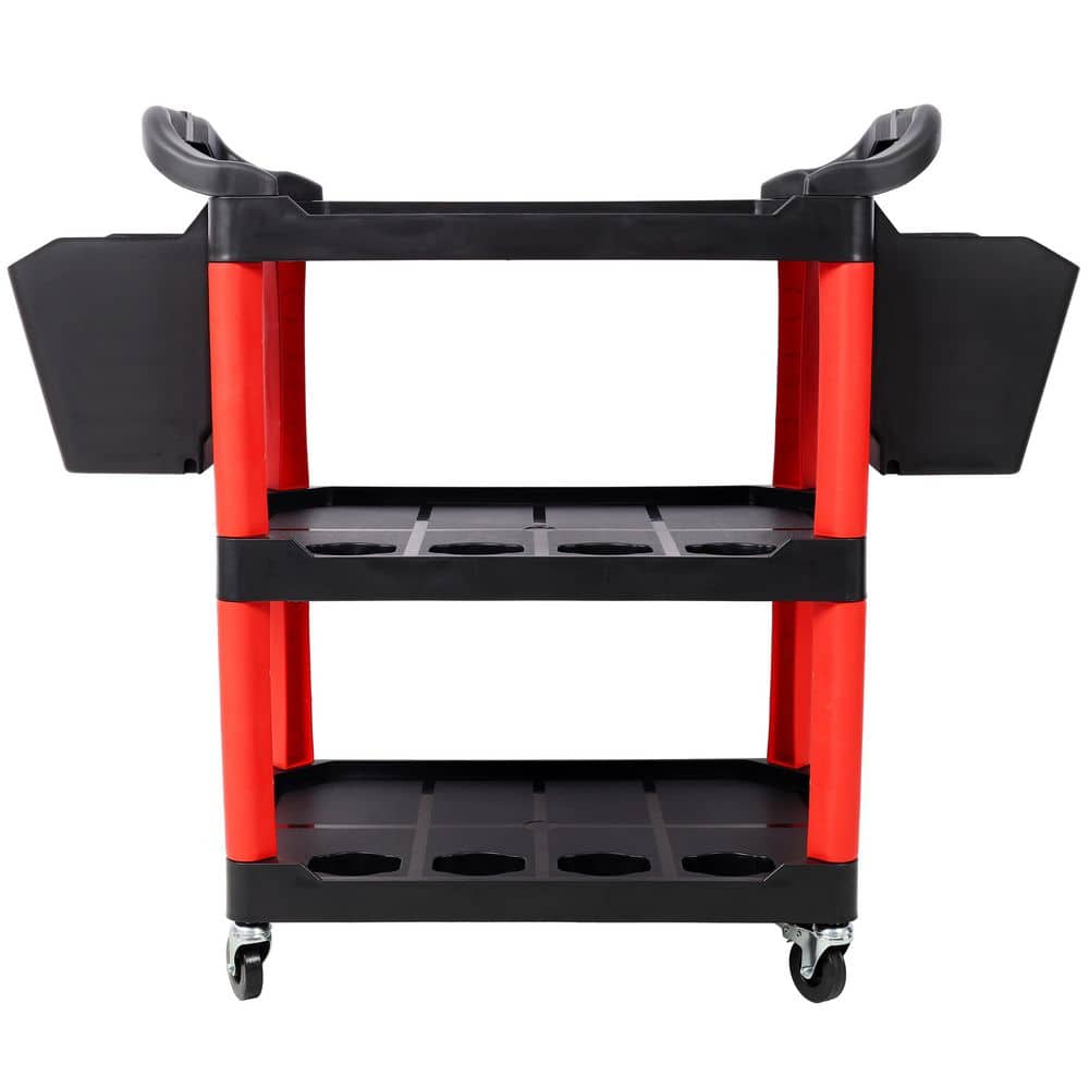 17 in. W 3-Shelf Red and Black Plastic Tool Cart with Spray Bottle Holders and 2 Hanging Buckets price history on PriceWatchPro