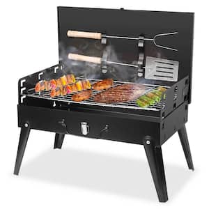 Portable BBQ Suitecase Charcoal Grill in Black with Accessories