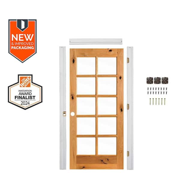 Krosswood Doors Assembly Required 32 in. x 80 in. Right-Hand 10-Lite Clear Glass Clear Stain AlderWood Interior Door Kit w/Separate Jamb