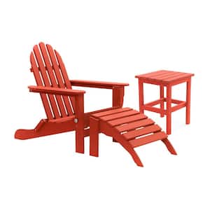 Icon Bright Red Recycled Folding Plastic Adirondack Chair (3-Piece)