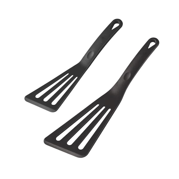 Black Heat Resistant Silicone Slotted Fish Turner Spatula Set for Non Stick Cookware Dishwasher Safe 2 Pieces