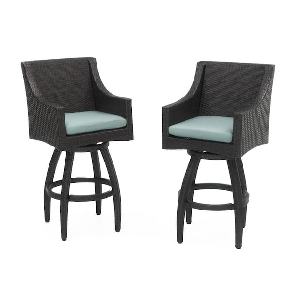 RST BRANDS Deco All-Weather Wicker Motion Patio Bar Stool with Spa Blue Cushions (2-Pack)