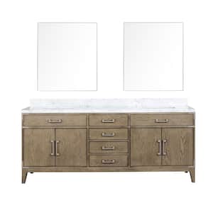 Fossa 80 in W x 22 in D Grey Oak Double Bath Vanity, Carrara Marble Top, and 36 in Mirrors