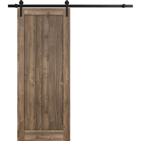 Sartodoors 30 in. x 80 in. 1 Panel Walnut Solid MDF Sliding Barn Door with Hardware Kit