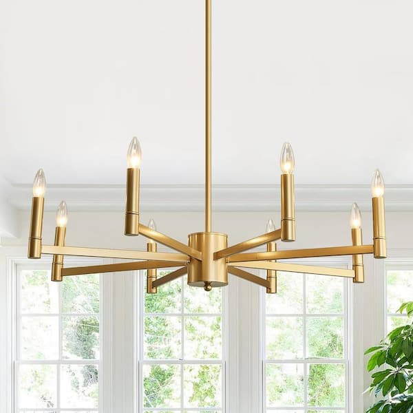 8-Light Gold Farmhouse Chandelier with Candle Design for Dining Room, Kitchen Island, or Foyer