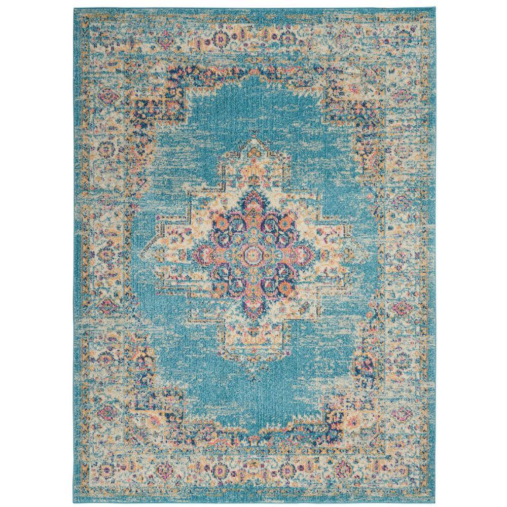 Nourison Passion Light Blue 5 ft. x 7 ft. Persian Modern Transitional