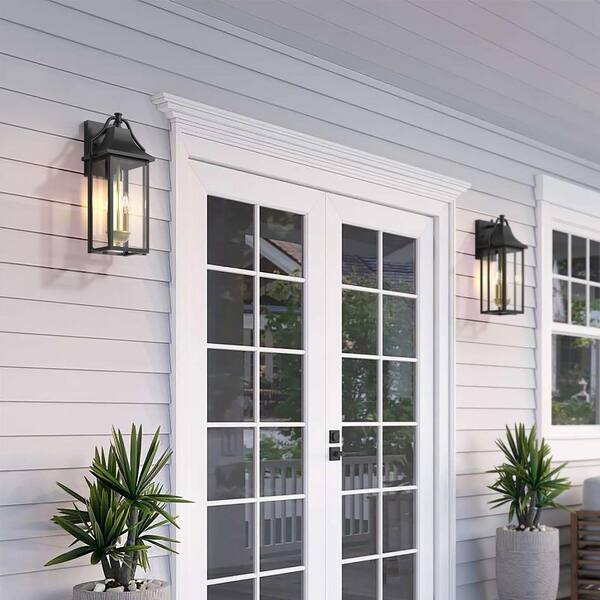 Hawaii 17.6 in. 2-Light Sand Black Dusk to Dawn Outdoor Hardwired Wall Sconce