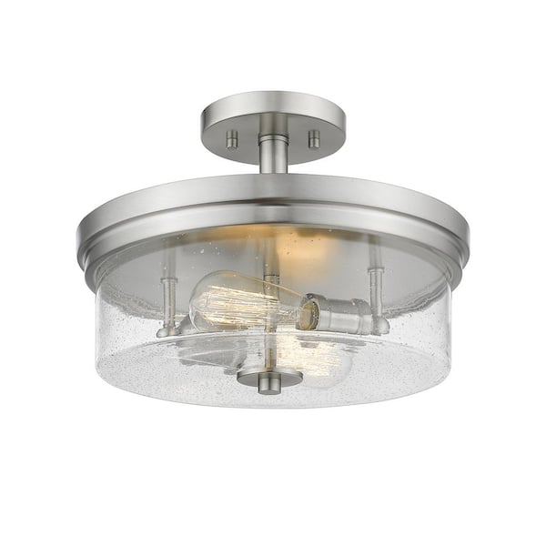 Unbranded Bohin 13 in. 2-Light Brushed Nickel Semi-Flush Mount with Clear Seedy Shade