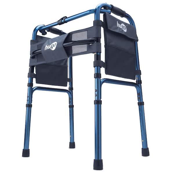 Hugo Mobility Adjustable Folding Walker With 5 in. Wheels and Plastic Glides, Sapphire Blue