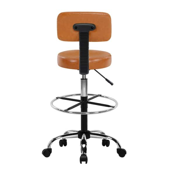 HOMESTOCK Espresso Faux Leather Drafting Stool for Office, Studio,  Adjustable Height with Backrest and Rolling Wheels 85502W - The Home Depot