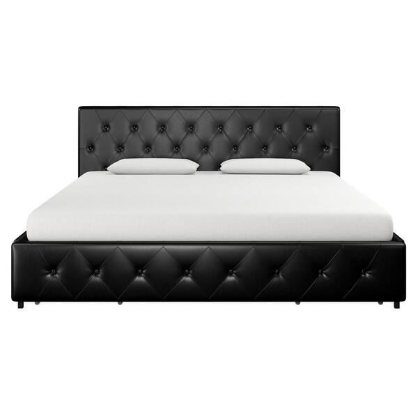 Dhp Dean Black Faux Leather Upholstered, Black Upholstered Bed Frame With Storage