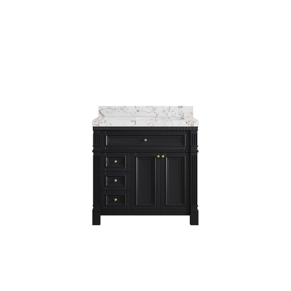 Paris 36 in. W x 22 in. D x 36 in. H Right Offset Sink Bath Vanity in Black with 2 in. Viola Gold qt. Top price history on PriceWatchPro