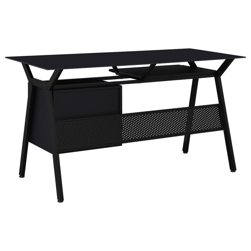 Transitional Black 55" Home Office Desk with Keyboard Tray and Drawers