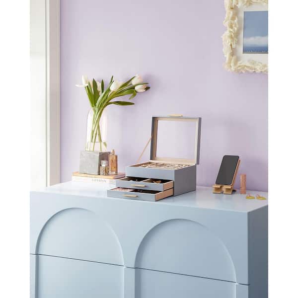 Smoky Blue 9 in. x 5.3 in. Polyurethane Modern Jewelry Box with 2 Drawers