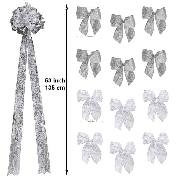 NEW TRADITIONS SIMPLIFY YOUR HOLIDAY New Traditions 53 in. White Silver Swirl Christmas Tree Topper with 12 Matching Mini Bows