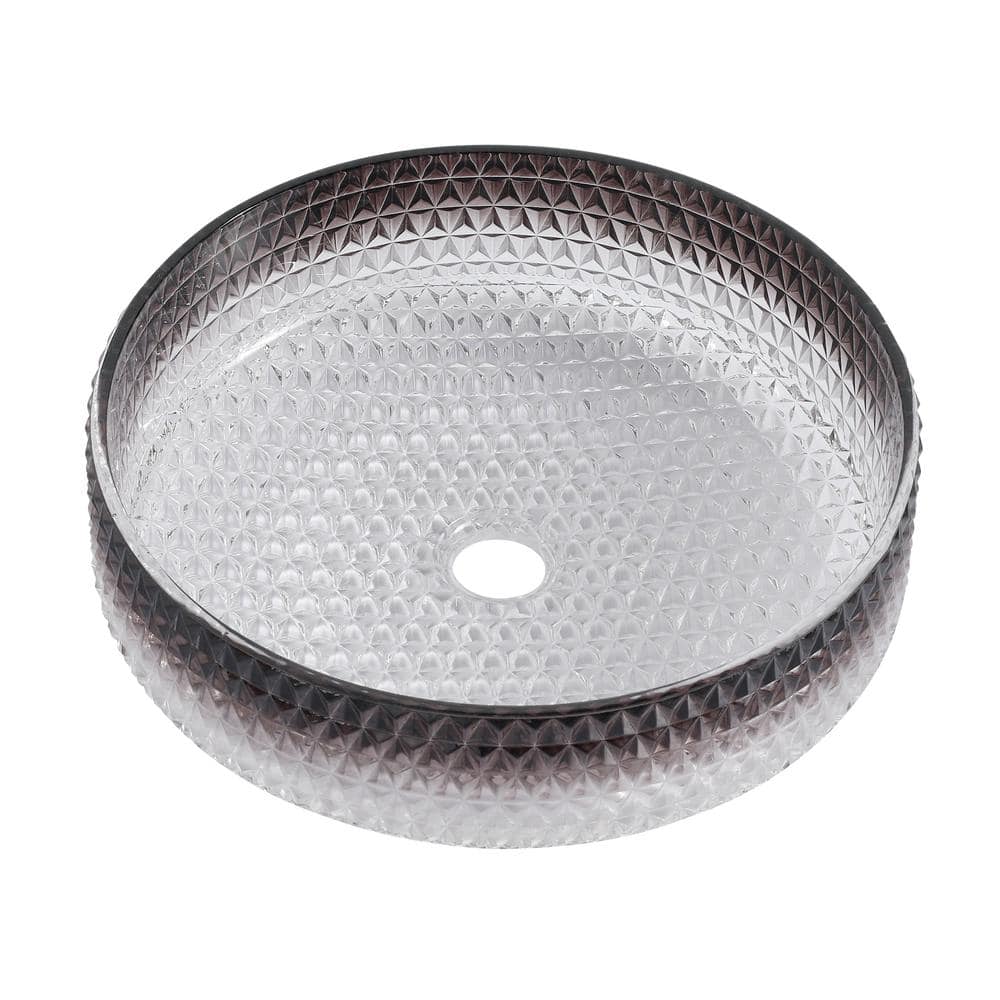 Artistic Style Transparent Gradient Black-Gray Glass Round Vessel Sink, Bathroom Countertop Basin