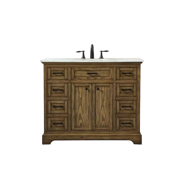 Unbranded Simply Living 42 in. W x 21.5 in. D x 35 in. H Bath Vanity in Driftwood with Carrara White Marble Top