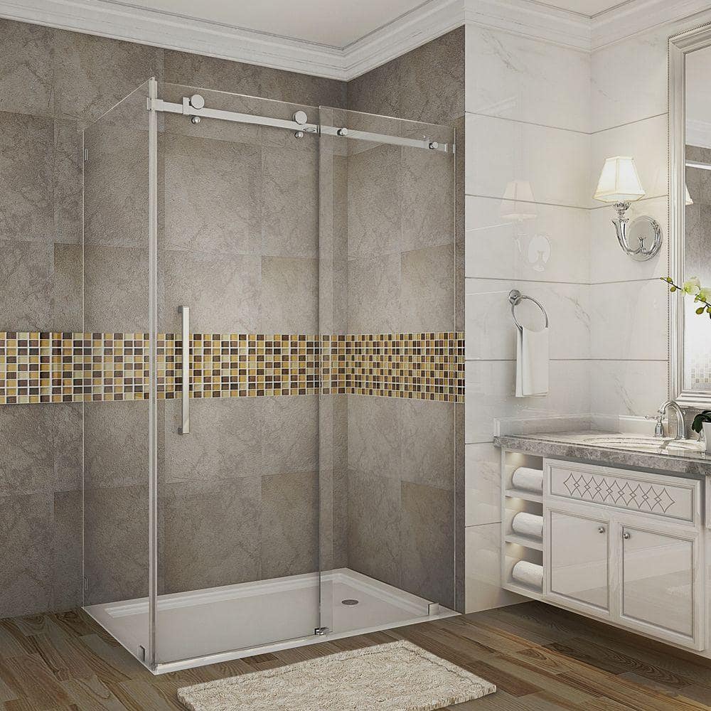 Aston Moselle 48 in. x 33.4375 in. x 75 in. Completely Frameless Sliding Shower Enclosure in Chrome with Clear Glass -  SEN976-CH-48-10