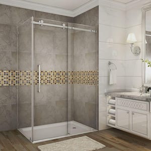 Moselle 48 in. x 33.4375 in. x 75 in. Completely Frameless Sliding Shower Enclosure in Chrome with Clear Glass