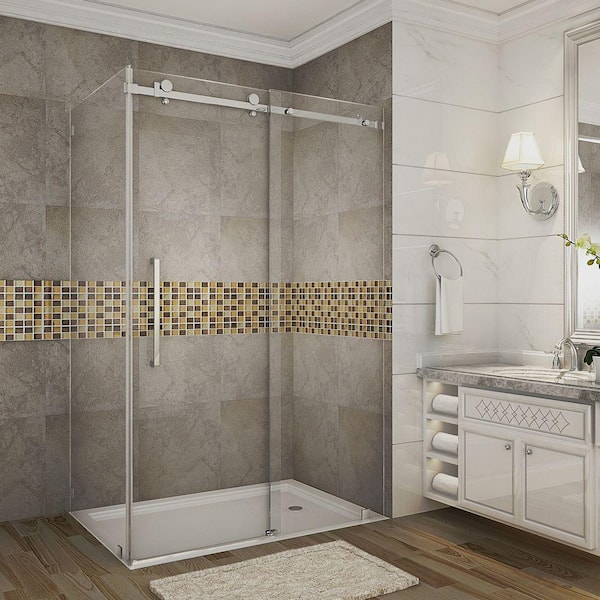 Aston Moselle 48 in. x 33.4375 in. x 75 in. Completely Frameless Sliding Shower Enclosure in Chrome with Clear Glass
