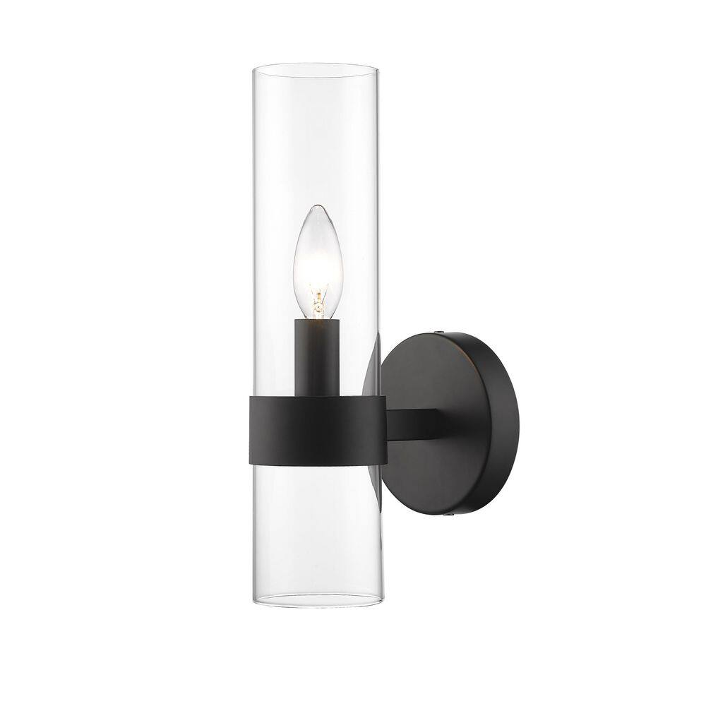 Matte Black Dimmable Steel Wall Sconce with Glass Shade