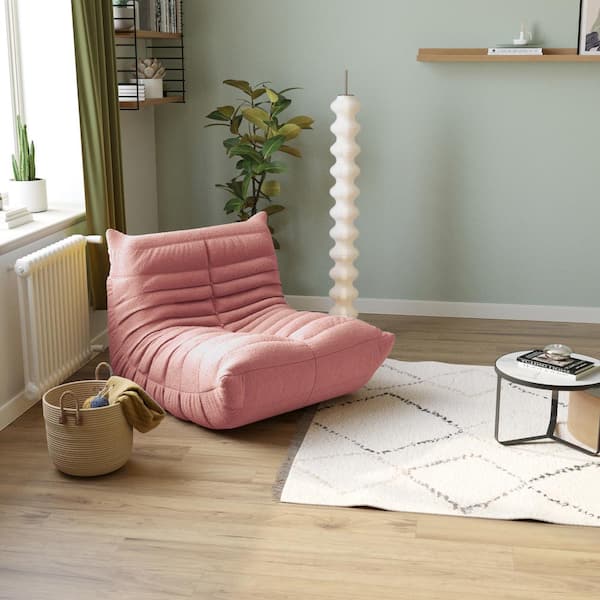 J&E Home 34.25 in. W Armless Teddy Velvet Modular Lazy Floor Sofa in. Pink