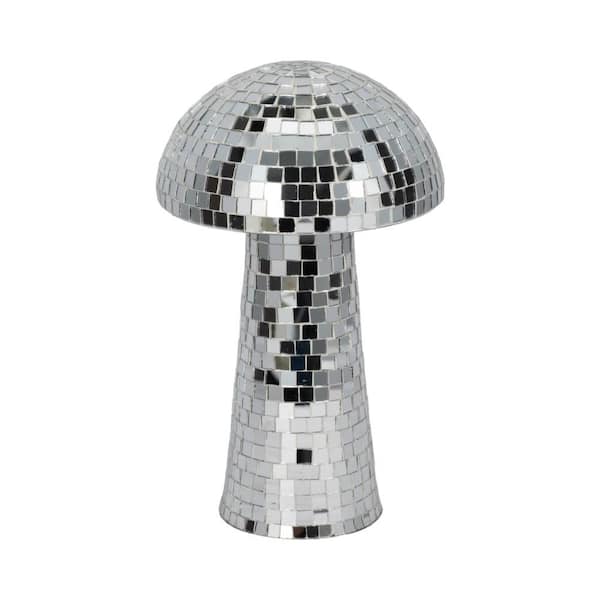 Liv & Skye Silver 7 in. x 12 in. Metal and Glass Mosaic Mushroom Figurine