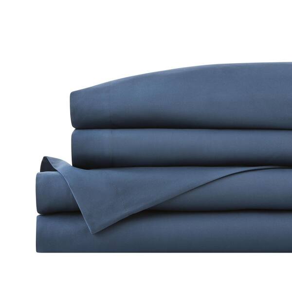 StyleWell Brushed Soft Microfiber Midnight Blue 4-Piece Queen Sheet Set