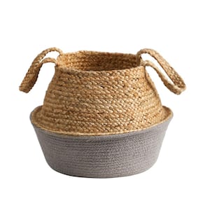 14 in. Gray Boho Chic Handmade Cotton and Jute Woven Basket Planter