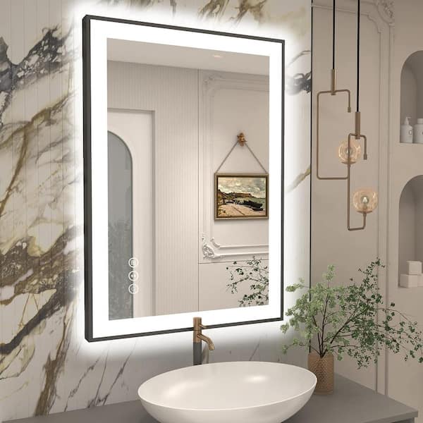 24 in. W x 32 in. H Rectangular Framed Front and Back LED Lighted Anti-Fog Wall Bathroom Vanity Mirror in Tempered Glass