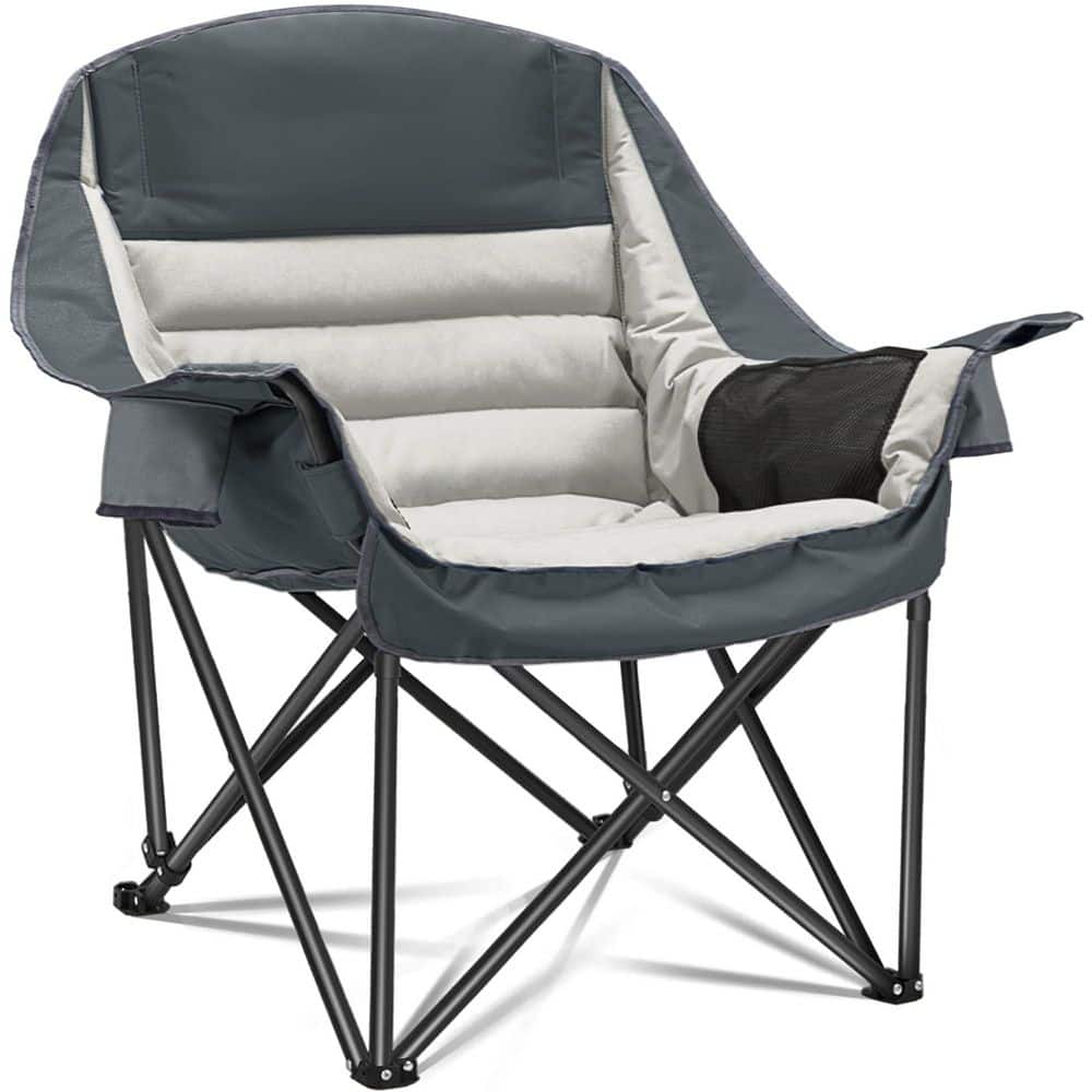 Light Gray Metal Oversized Camping Chair with Side Pocket, Cup Holder and Carry Bag for Adults Fishing Sports Trip price history on PriceWatchPro