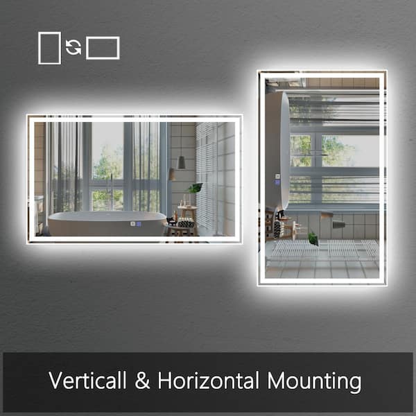 55 in. W x 30 in. H Large Rectangular Frameless LED Light Anti-Fog Wall Bathroom Vanity Mirror
