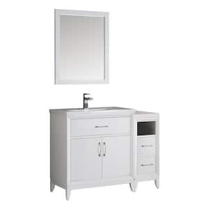 Cambridge 41 in. Vanity in White with Porcelain Vanity Top in White with White Ceramic Basin and Mirror