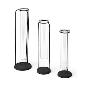 Beeker Black Metal Test Tube Style Vases, Set of 3