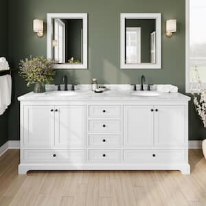 Deborah 80 in. W x 22 in. D x 35 in. H Double Bath Vanity in White with White Carrara Marble Top
