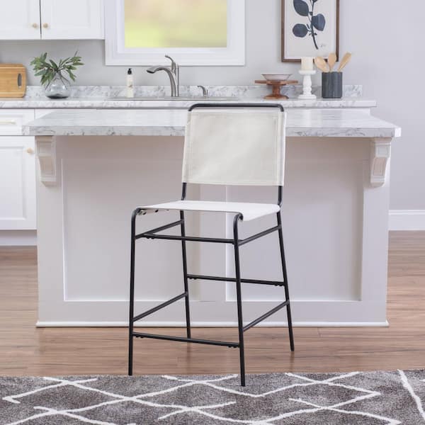 Wheeler Black and Cream Twill Polyester Metal Non-Upholstered Counter Stool