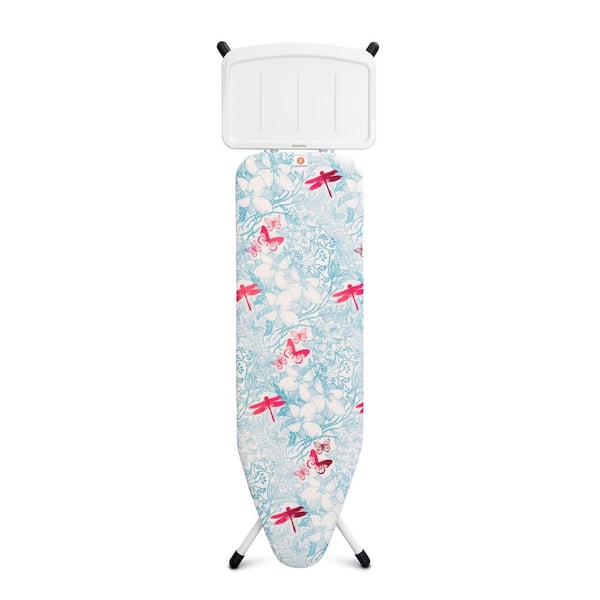 Brabantia Ironing Board B, 49 x 15 in with Solid Steam Unit Holder, Botanical Cover and White Frame