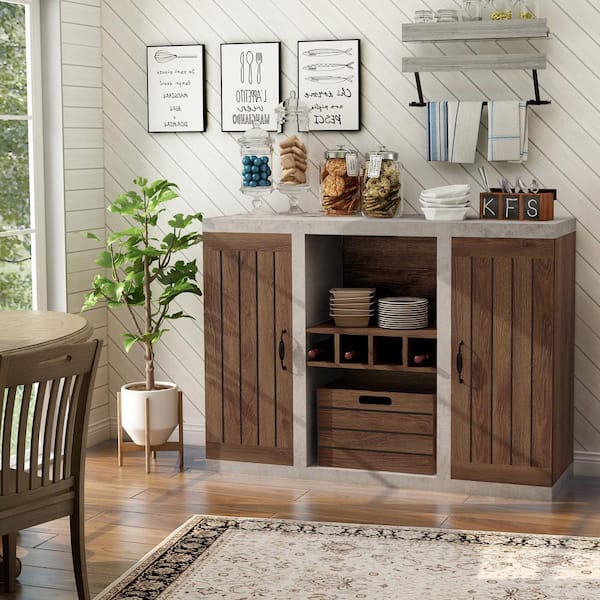 Proserpina Distressed Walnut Buffet with Multi-Storage