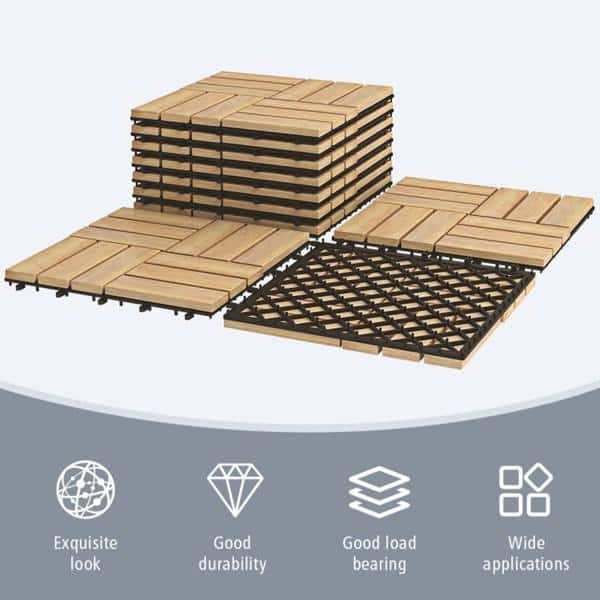 Afoxsos 12 in. x 12 in. Square Acacia Wood Interlocking Flooring Tiles  (Pack of 10 Tiles) HDMX052 - The Home Depot