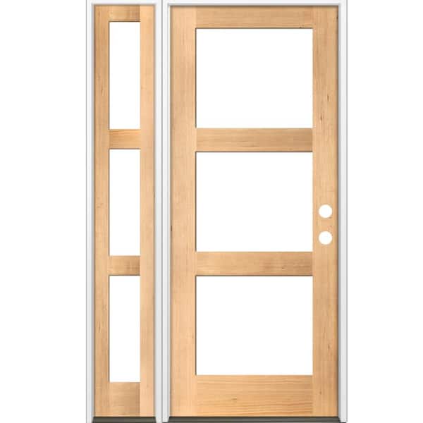 Krosswood Doors 46 in. x 96 in. Modern Hemlock Left-Hand/Inswing 3-Lite Clear Glass Clear Stain Wood Prehung Front Door w/Left Sidelite