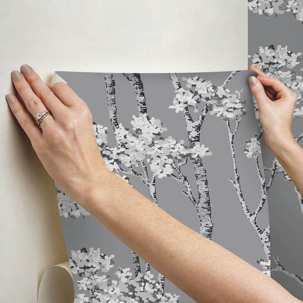 Grey Birch Grove Vinyl Peel and Stick Wallpaper Roll