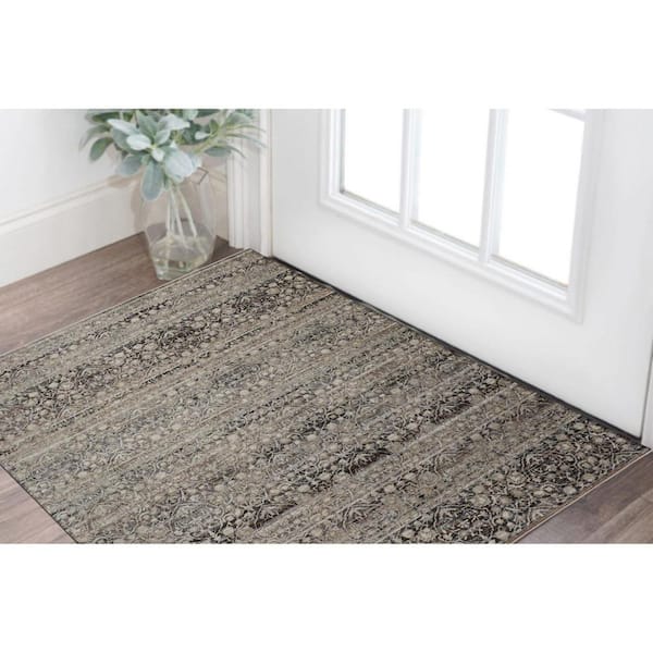 HomeRoots 2 x 3 Gray Ivory And Tan Abstract Area Rug