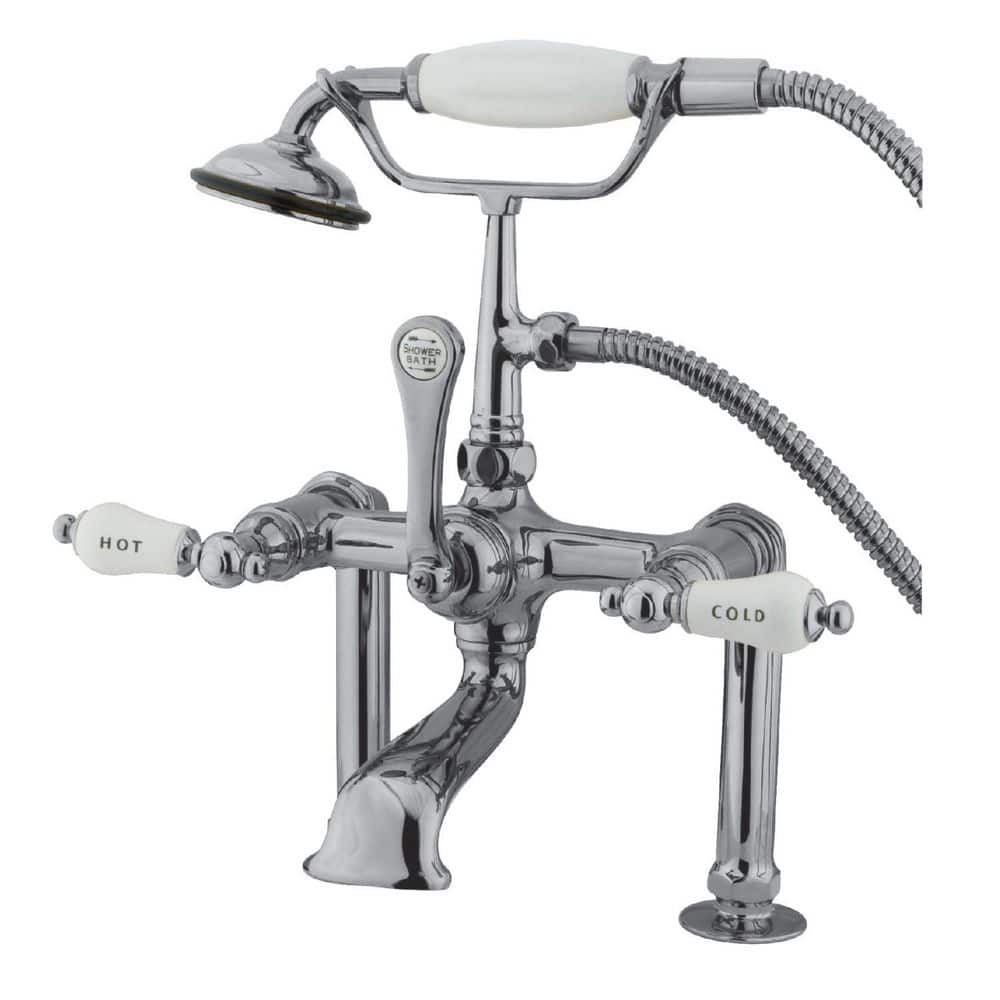 Kingston Brass Vintage 3Handle DeckMount Clawfoot Tub Faucets with Hand Shower in Polished