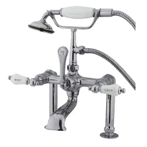 Vintage 3-Handle Deck-Mount Clawfoot Tub Faucets with Hand Shower in Polished Chrome
