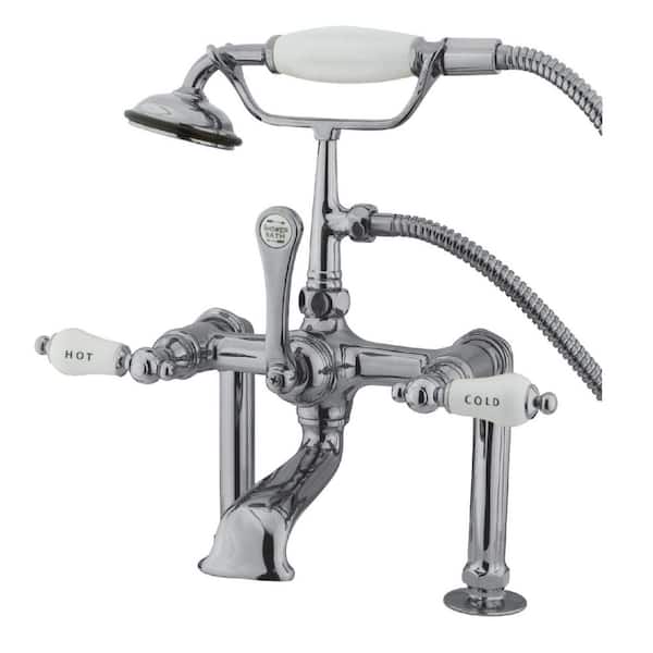 Kingston Brass Vintage 3-Handle Deck-Mount Clawfoot Tub Faucets with Hand Shower in Polished Chrome
