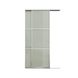 48 in. x 80 in. 3 Lite Tempered Frosted Glass with Aluminum Frame Closet Sliding Door with Hardware Kit