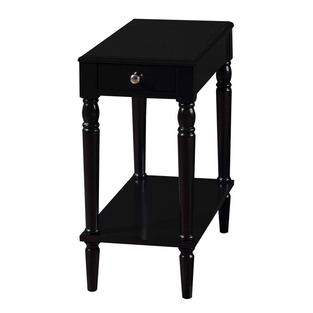 Elegant Square Black Wood End Table with Storage and Turned Legs