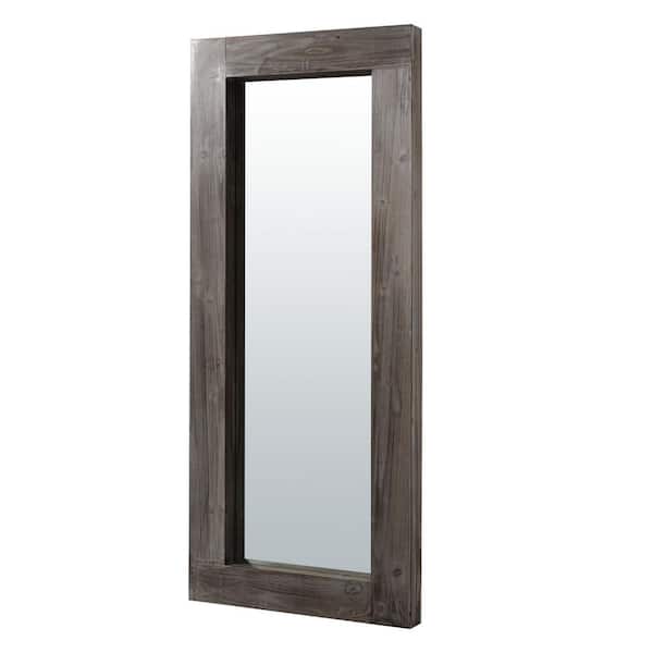 Lirago 24 in. W x 58 in. H Farmhouse Rectangular Solid Wood Framed Full Length Leaning Mirror in Charcoal