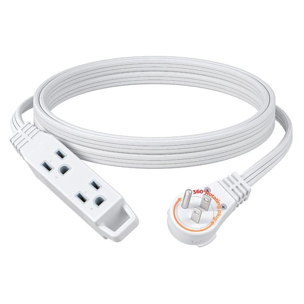 10ft. SPT-3,16 Awg /3Conductors Flat Power Cable, Indoor/Outdoor Extension Cord with 3Prong Ultra Thin Power Strip,White